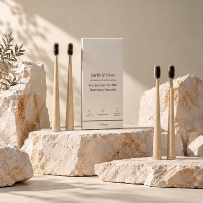 Earth & Ivory Horse-Hair Bamboo Toothbrush (4 Pack)